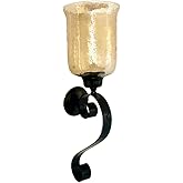GLOBEDECOR Decorative Wall Sconce, Black Metal Scroll Design, Gold Glass Hurricane, 23" H