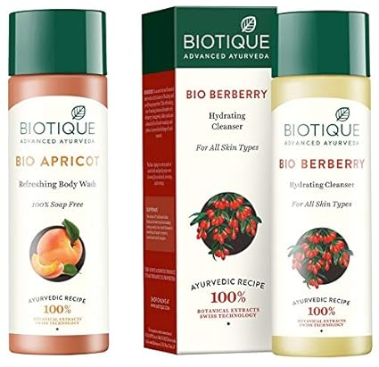Biotique Bio Apricot Refreshing Body Wash, 190ml & Bio Berberry Hydrating Cleanser For All Skin Types, 120Ml Combo