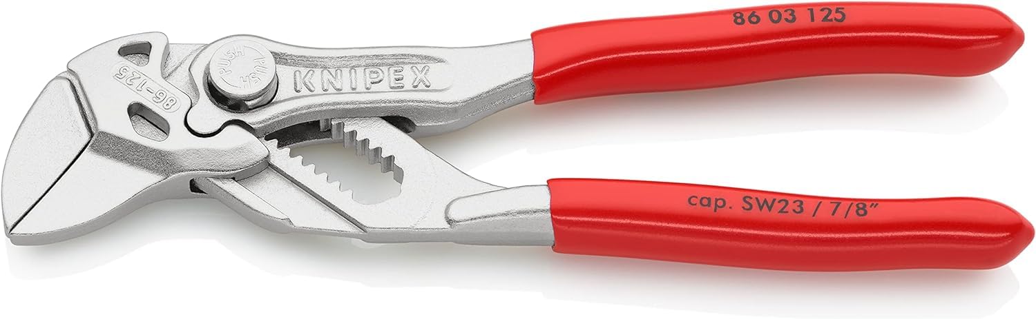 KNIPEX Mini Pliers Wrench Pliers and a Wrench in a Single Tool Chrome-Plated with Plastic Coating 125 mm, 86 03 125