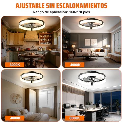 Ventilador de Techo con Luz 50cm/20in, Lámpara con Remoto y APP, Luz 3 Colores, 6 Velocidades, Función Temporizador, Motor de CC Silencioso y Reversible