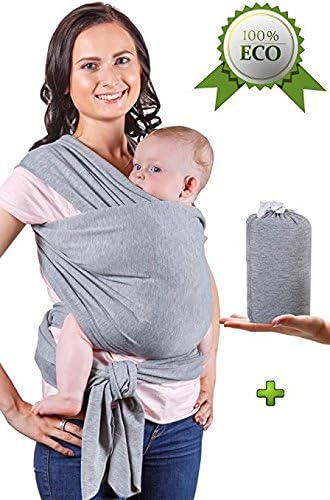 Baby Wrap Carrier Sling, Infant Wrap Baby Carrier Breastfeeding Sling Stretchy Cotton Baby Shower Gift up to 35 lbs for Infants Toddlers and Newborns (Light Gray)