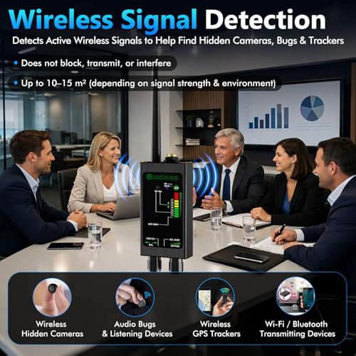 JMDHKK M8000 Hidden Camera Detector, Camera Finder,Bug Detector, Magnetic Tracker Detector, Portable Privacy Protection Device for Travel, Hotels, Vehicles, Offices, and Fitting Rooms (Black)