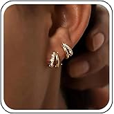 Allereyae Boho Double Hoop Huggie Earrings Split Huggie Earring Gold Cz Hoop Earrings Illusion Stud Earring Jewelry for Women