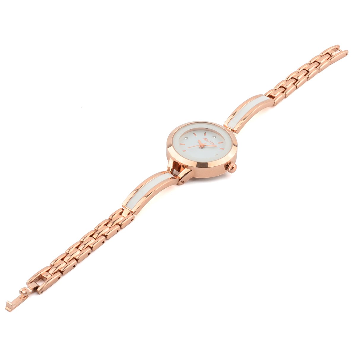 Abrray Rose Gold Case Rose Gold Ceramic White Bracelet Watch for Women with Round Dial