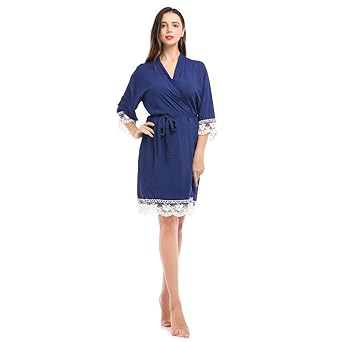 Bademantel Kimono Damen Kurz Morgenmantel Leicht Baumwolle/Viskose V-Ausschnitt Dünner Sommer Frauen Saunamantel Robe mit Spi