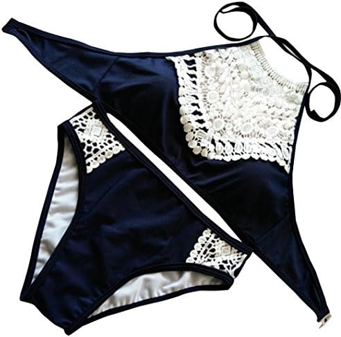 Women Bikini Set Daoroka Ladies 2 Piece Sexy Lace High Neck Halter Push-Up Padded Bra Cute Swimsuit Swimwear Beachwear (M, Blue)
