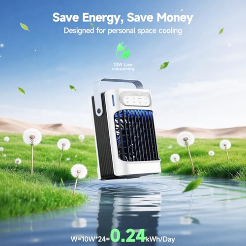 XTTANK 800ml Mobile Air Conditioner, 4 in 1 120° Oscillation Air Cooler, Portable Air Cooler with 7 Colors Night Light, 3 Speed, 2-8H Timer, Mini Air Conditioner for Home/Office
