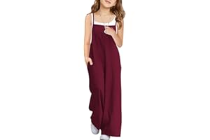 Haloumoning Girls Wide Leg Jumpsuit Kids Casual Sleeveless Romper Spaghetti Strap Overalls with Pockets and Side Slit