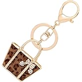 Yardenfun Chain Keychain Handbag Shape Rhinestone Charms Women Hanging Alloy Unique Pendants Pendnat Girls Car Ornament Pendant Crystal Decoration Purse for Exquisite Fashionable Leopard
