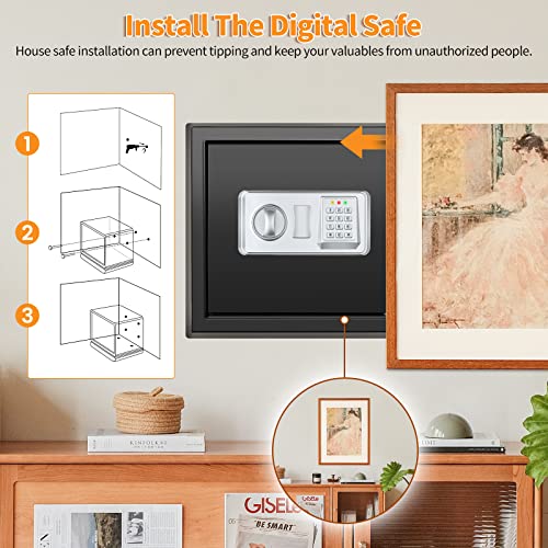 30 L Safe Fireproof with Fireproof Waterproof Wallet, Digital Home Safe with Removable Shelf and Alarm System, Wall Safe, Furniture Safe for Jewellery, Cash, Medication, A4 Documents