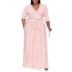 Runwind Plus Size Dress for Women 3/4 Sleeve V Neck