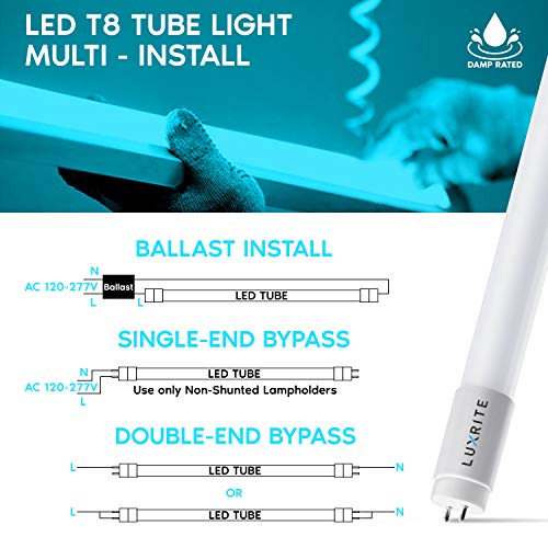 LUXRITE 4FT T8 LED Tube Light, Ballast and Ballast Bypass Compatible