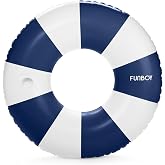 FUNBOY Giant 46" Vintage Navy Stripe Pool Tube Float with Cup Holder | Cup Holder, Large Adult Swim Ring, Inner Tube Swimming Toy, For Summer Party &amp; Beach Days