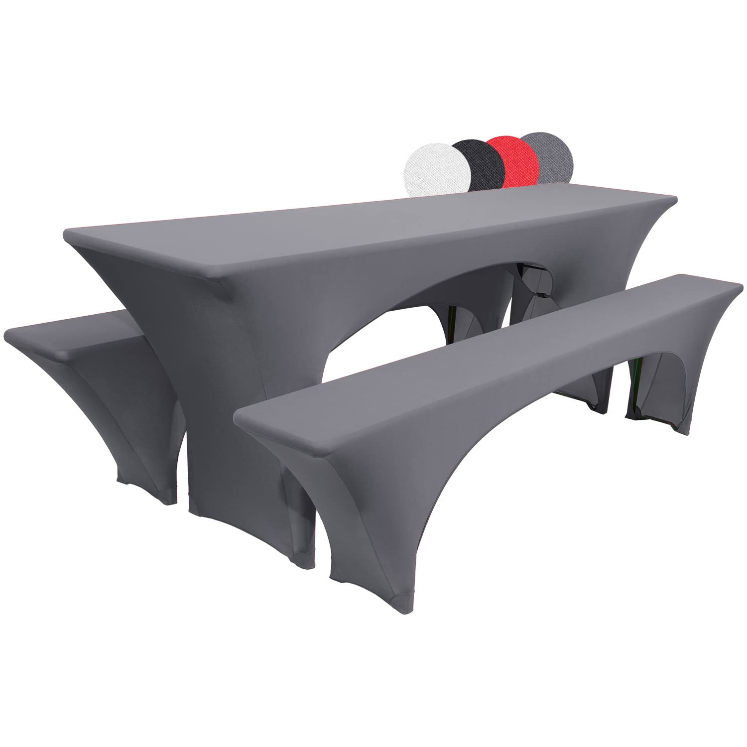 Beautissu 3pcs Stretch Tablecloth 220x70cm Victoria – Elasticated Table Cloth for Beer Trestle Table – Elegant Outdoor Table Cover + 2 Seat Covers - Anthracite