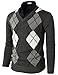 Mens Casual Slim fit V-Neck Long Sleeve Argyle Pullover Sweater