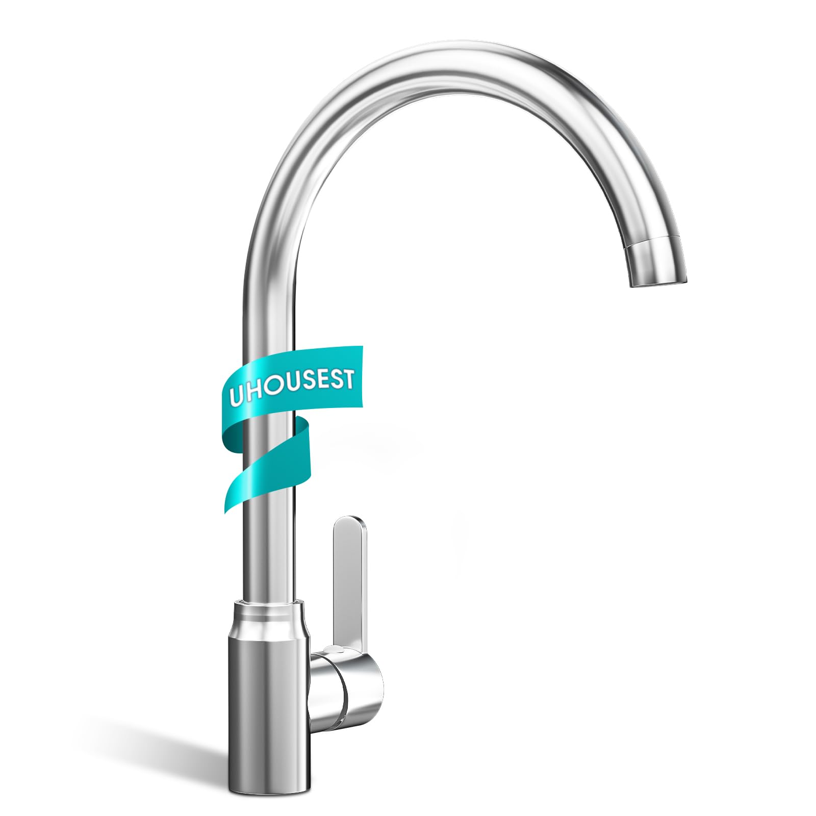 UHOUSEST Kitchen Tap, Single Handle Tap, Polished Chrome Stainless Steel Sink Faucet, for UK Standard Fittings