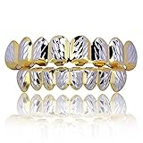 18K Gold Plated Hip Hop Diamond Cut Rugged 8 Teeth TOP and Bottom Grillz Set