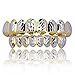 18K Gold Plated Hip Hop Diamond Cut Rugged 8 Teeth TOP and Bottom Grillz Set