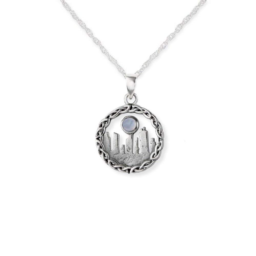 Outlander Inspired 925 Sterling Silver Precious Metal Traditional Scottish Highland Interlace Design Standing Stones Pendant Small - Genuine Moonstone