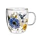 Floral Garden Double Wall Glass Cup - 5 x 4 x 5 Inches