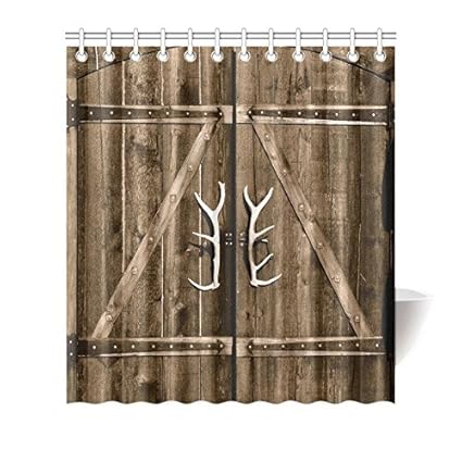 Garden Curtains Rustic Country Gate Wooden Barn Door Fabric Shower