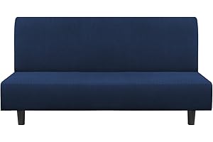 Flamingo P Stretch Armless Futon Covers - Full Queen Futon Couch Covers Slipcover - Soft Thick Jacquard Washable, Navy