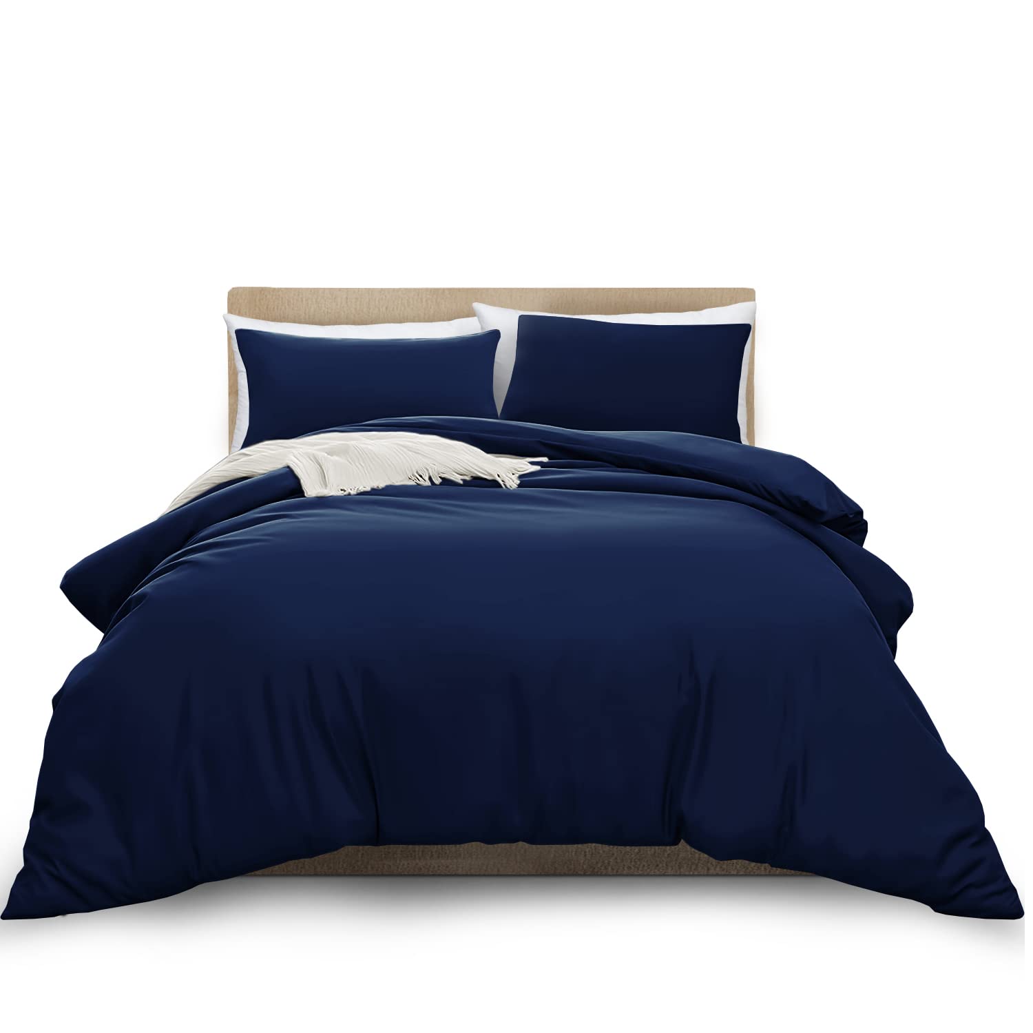 MOONLIGHT20015 King Duvet Cover Set Navy Solid Soft King Bedding Duvet Cover with 2 Matching Pillowcases