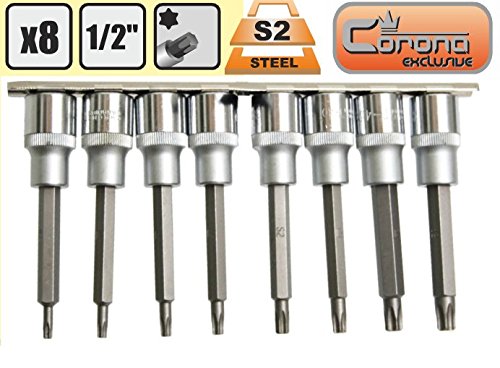 Corona Star bits Socket Set 8 pcs, torx T20-T50, 1/2",100 mm Long (Cor C6923)