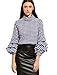 SheIn Women's Plaid High Neck Billow Sleeve Top Blouse