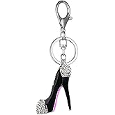 JewelBeauty Lady Gift Rhinestone Enamel Stiletto High Heel Shoe Crystal Keychain Keyring Women Handbag Car Pendant Accessories (Black)