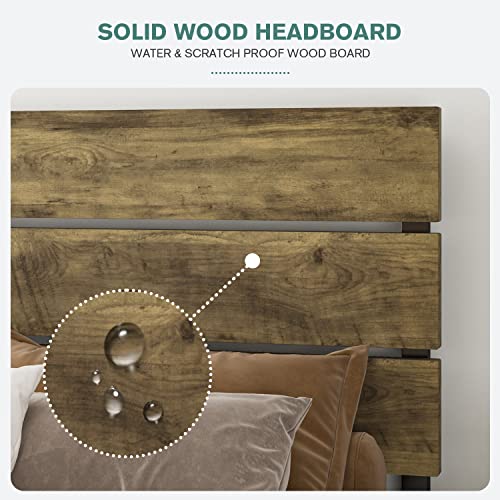 IMUsee Twin Size Platform Bed Frame with Wooden Headboard / Strong Metal Slats / Mattress