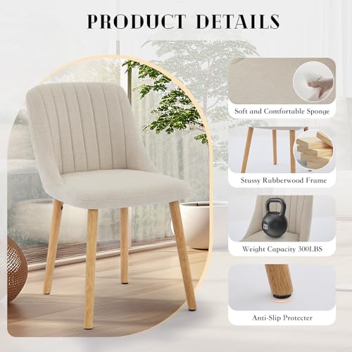 Garvee Dining Chairs Set of 2 - Modern Upholstered Kitchen Chairs with Ergonomic Backrest, 300Lbs Capacity & Oak Wood Legs for Dining Room, Home, Restaurant