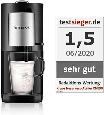 Krups Xn8908 Nespresso Atelier Kaffeekapselmaschine Milchaufschaumsystem Direkt In Der Tasse Heisse Kalte Getranke 1l Wassertank Inkl Nespresso Glastasse Kapseln 19bar Druck Schwarz Silber Amazon De