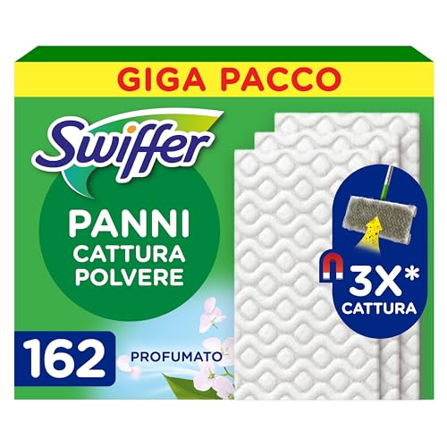 Swiffer Panni Catturapolvere, 162 Panni, Cattura e Intrappola 3 Volte Più Polvere, Sporco E Peli Di Una Scopa Tradizionale, Con Profumo Ambi Pur, Raggiunge I Punti più Difficili della Casa, Mega Pack
