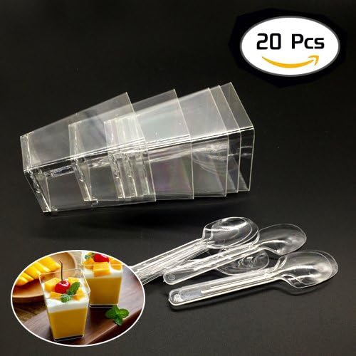 OTRMAX 5oz Clear Plastic Dessert Tumbler Cups with Mini Spoons 20pcs