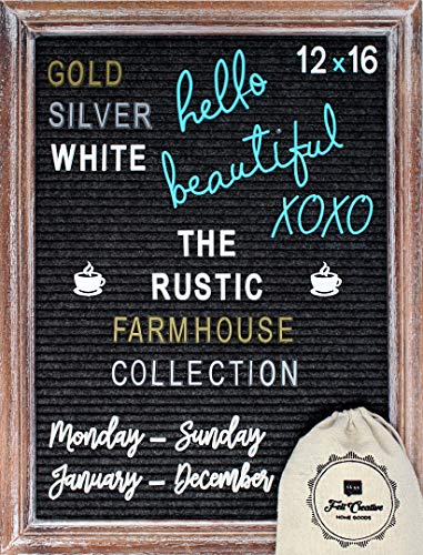Large Rustic Felt Letter Board Barnwood Bundle Farmhouse Vintage Wood Frame and Stand by Felt Creative Home Goods 12x16 Changeable Message Board 700+ Letter Set Numbers (12x16 Inches, Brown Black)