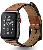 Apple Watch Band 42mm Leather, Ocyclone Genuine Leather iWatch Band Strap Replacement for Apple watch 3 42mm, Stainless Steel Metal Black Adapter and Buckles, Black Dots - Brown