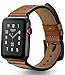 for Apple Watch Band 42mm Leather iWatch Band Strap Replacement for Apple Watch Series 3/4 42mm, Stainless Steel Metal Black Adapter and Buckles, Black Dots - Brown