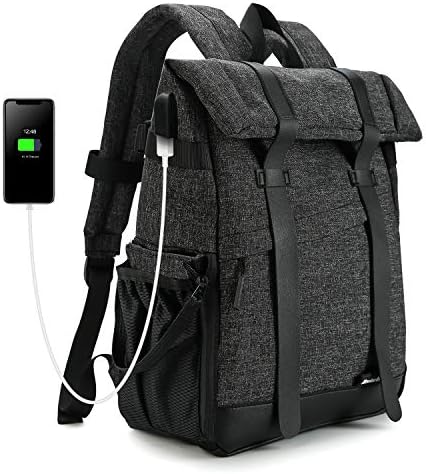 Koolertron SLR DSLR Camera Backpack with Rain Cover Fits 15" Laptop, USB Charge Multi-function Waterproof Photography Bag Unisex Outdoor Travel Bag for Nikon Canon Camera (Grey)