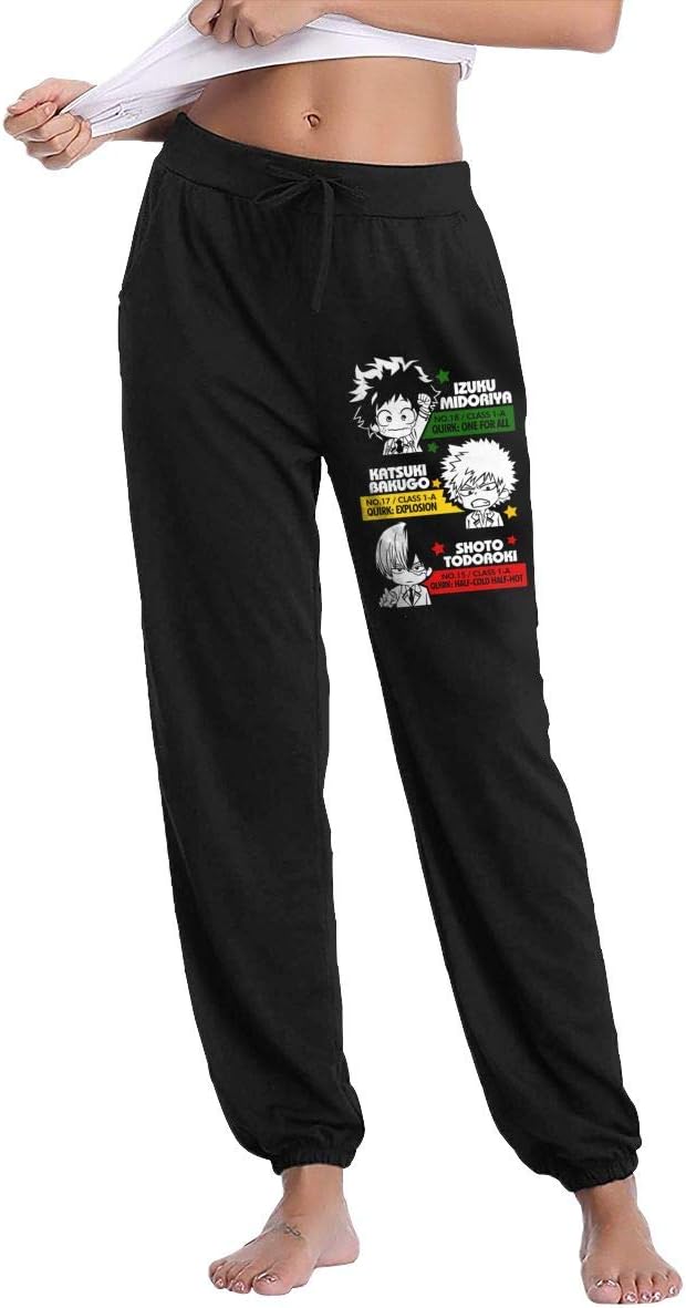 Giorno Anime My Hero Academia Deku & Bakugou & Todoroki Women's Sweatpants Bottom, Long Pocket Pant