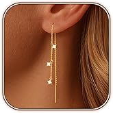 HAXIYA Threader Dangle Earrings for Women 14K Gold Plated Long Drop Earrings Trendy Hypoallergenic CZ/Clover Dangly Chain Earrings for Wedding Valentine's Day Gift