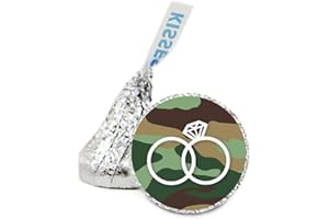 Andaz Press Chocolate Drop Labels Stickers Single, Wedding, Double Rings Camouflage 216-Pack, For Hershey's Kisses Party Favo