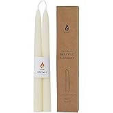 AGLARY 9" White Beeswax Taper Candles,2PCS Handmade Natural Candles,Dripless and Smokeless,9-Hour Burn Time.