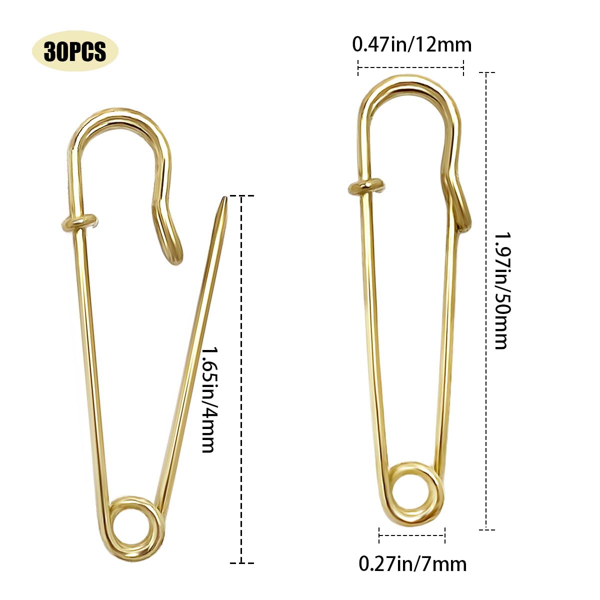 30 Pcs Large Safety Pins 2 Inch Heavy Duty Blanket Pins Big Safety Pin Steel Safety Pins for Blankets Clothes Crafts Leather Canvas, Gold