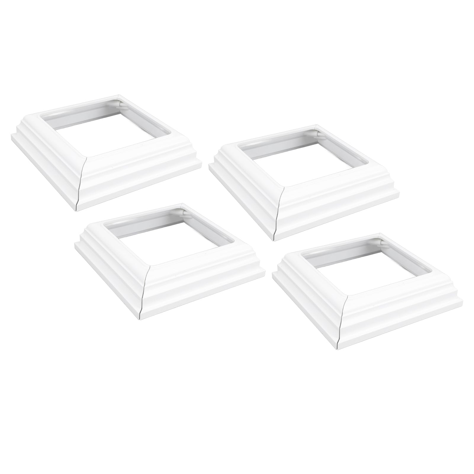 4Pcs VinylPost Skirt, 4x4 Inch White Post Base Cover, Split VinylFence Post Sleeve for Fence Porch Handrail, White Post Trim