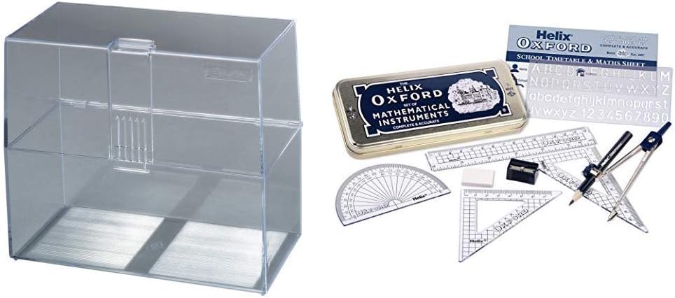 Herlitz A6 Transparent Index Card Box &Oxford Helix Maths Set with Storage Tin
