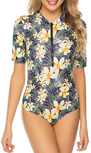 RIGHR Women One Piece Long Sleeve Rash Guard Zip Front Swimsuit Swimwear Bathing Suit