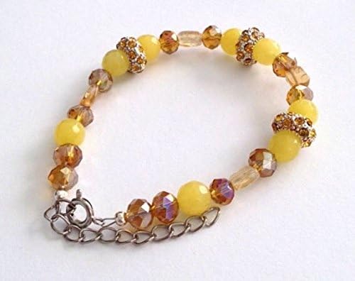 Crystal, Yellow Jade and Citrine Gemstone Beaded Silver Clasp Bracelet