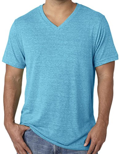 Mens Tri Blend V-neck Tee Shirt, Extra-Small Aqua Triblend