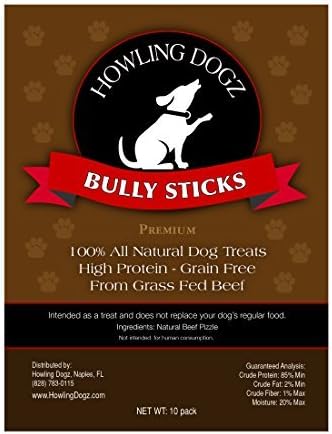 Howling Dogz Grass Fed Beef Bully Sticks, (10) 6 inch